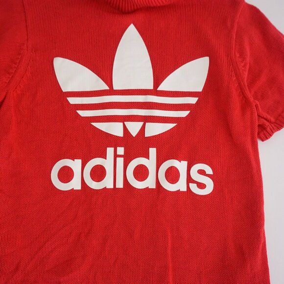 Adidas Red 100% Cotton Knit Big Trefoil Logo Mockneck Short Sleeve Sweater S - Picture 4 of 15